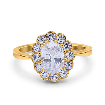 14K Yellow Gold Vintage Floral Oval Bridal Wedding Engagement Ring Simulated CZ Size-7